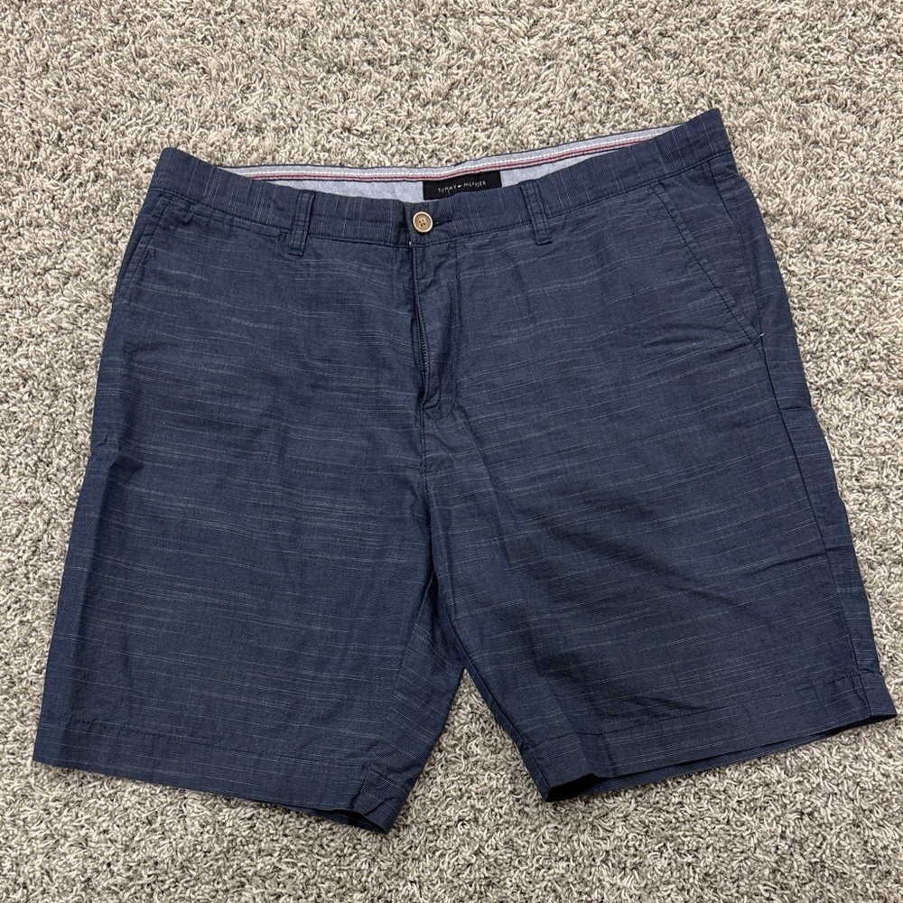 Tommy Hilfiger Dark Blue Men's Striped Flat Front Shorts